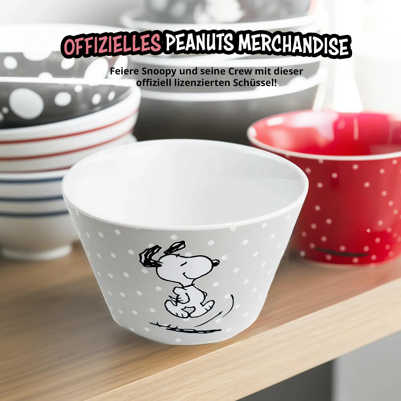 Миска United Labels Peanuts Snoopy 500 мл Серая в горошек Фарфоровая миска для хлопьев, фото №5