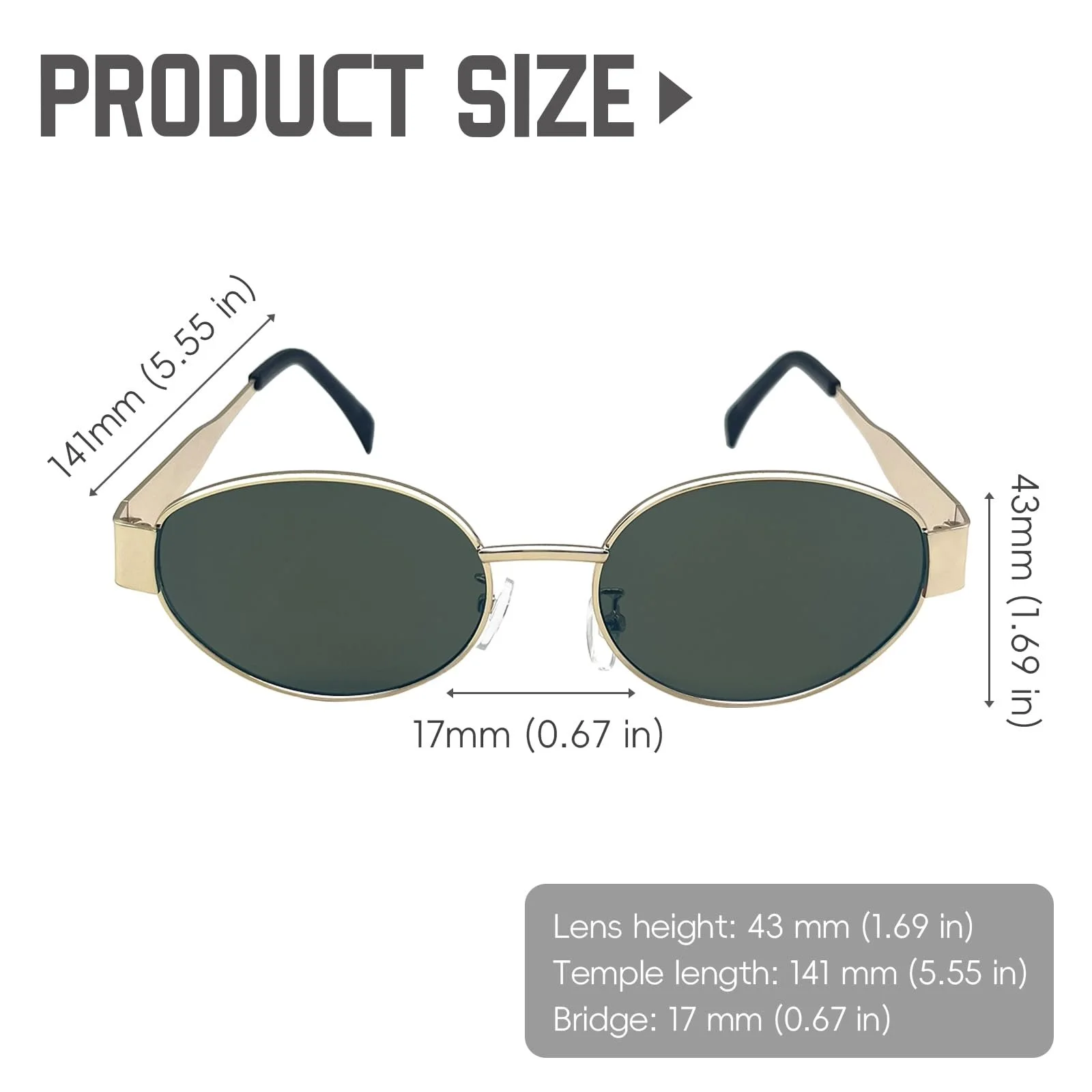 Сонцезахисні окуляри Овальні Vordpe Ретро Модні Метал Золотий, фото №2