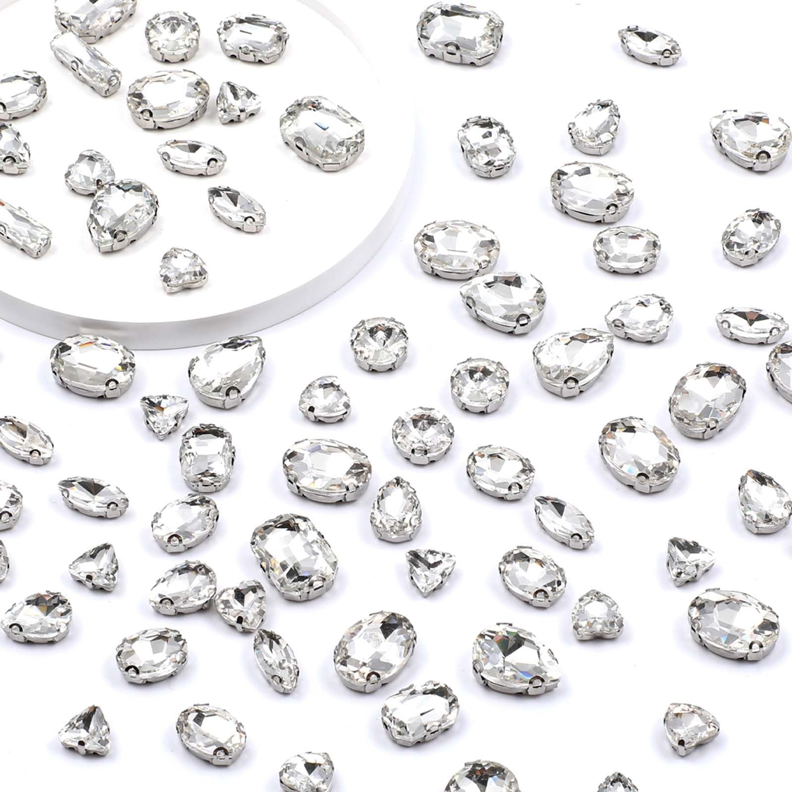 Пришивні стрази Білий 105 штук, мікс форм, скляні кристали, пласка задня частина, з кігтиками, для ювелірних виробів, одягу, взуття, фото №2 Пришивні стрази Білий 105 штук, мікс форм, скляні кристали, пласка задня частина, з кігтиками, для ювелірних виробів, одягу, взуття, фото №2