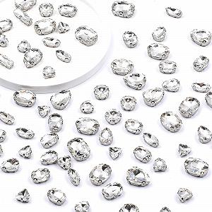 Пришивні стрази Білий 105 штук, мікс форм, скляні кристали, пласка задня частина, з кігтиками, для ювелірних виробів, одягу, взуття synthetic.ua - Фото 1