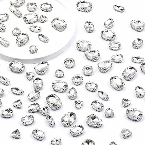 Пришивные стразы Белый 105 штук, микс форм, стеклянные кристаллы, плоская задняя часть, с коготками, для ювелирных изделий, одежды, обуви synthetic.ua - Фото 1