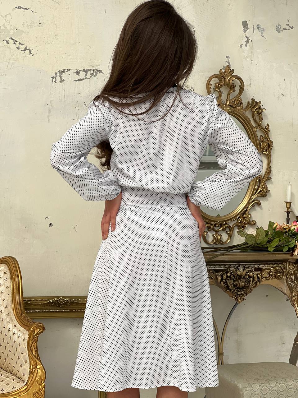 Женское красивое легкое платье в горох миди с бантом SK102 цвет белый размер M, фото №2 Женское красивое легкое платье в горох миди с бантом SK102 цвет белый размер M, фото №2