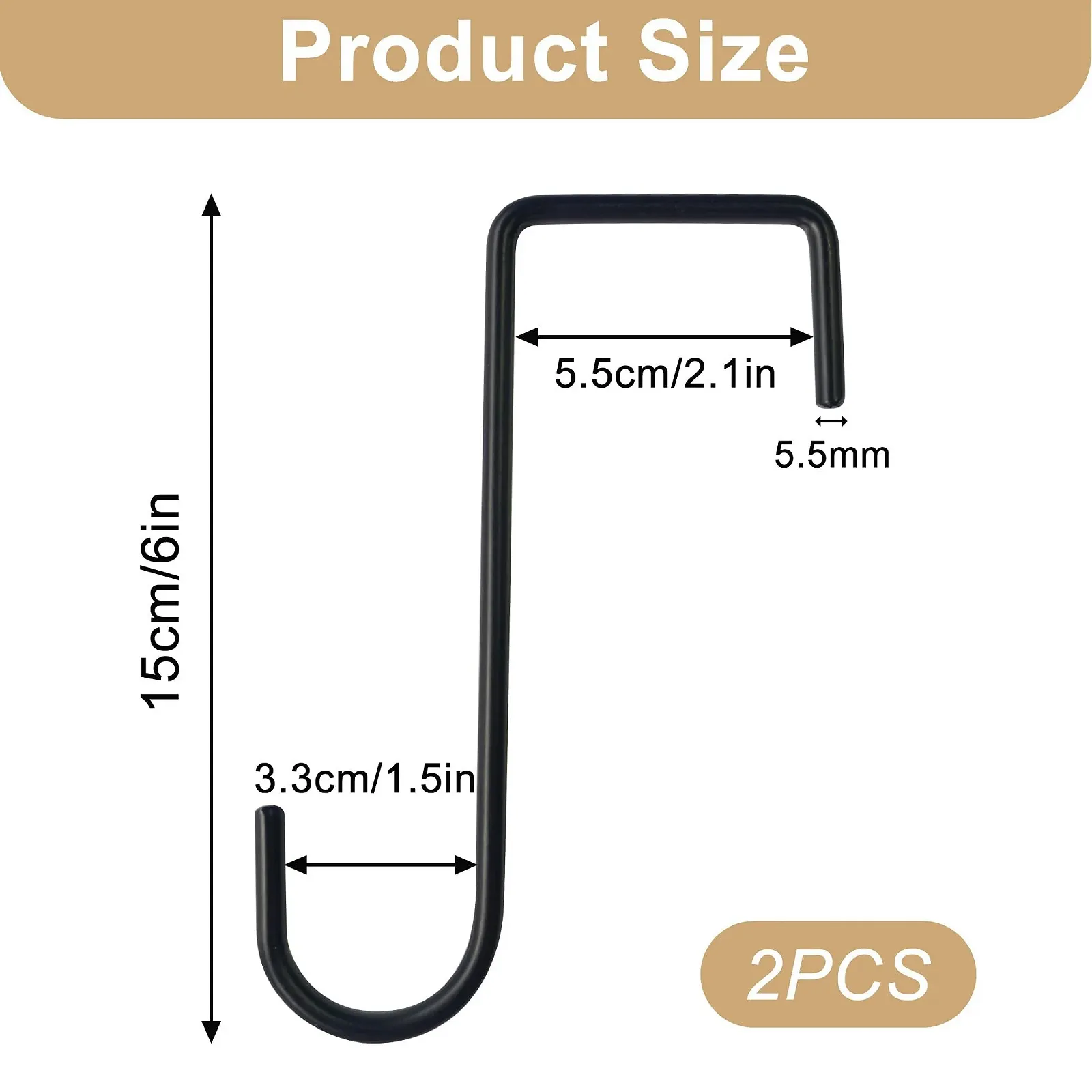 Гачки для підвішування S-подібні 2 шт. Металеві для огорожі, патіо та балкона Чорні, фото №2