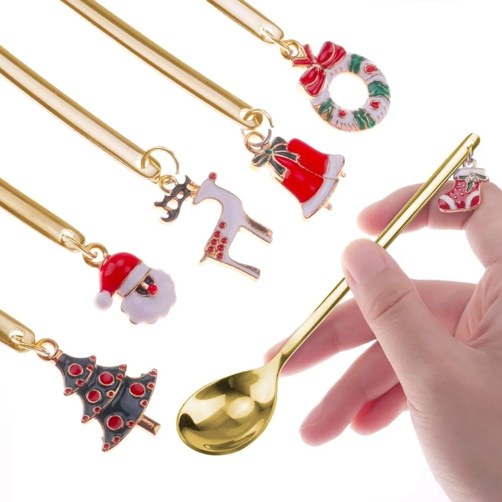 Ложка YunBey Christmas, набір 6 штук, золотиста нержавіюча сталь, фото №5