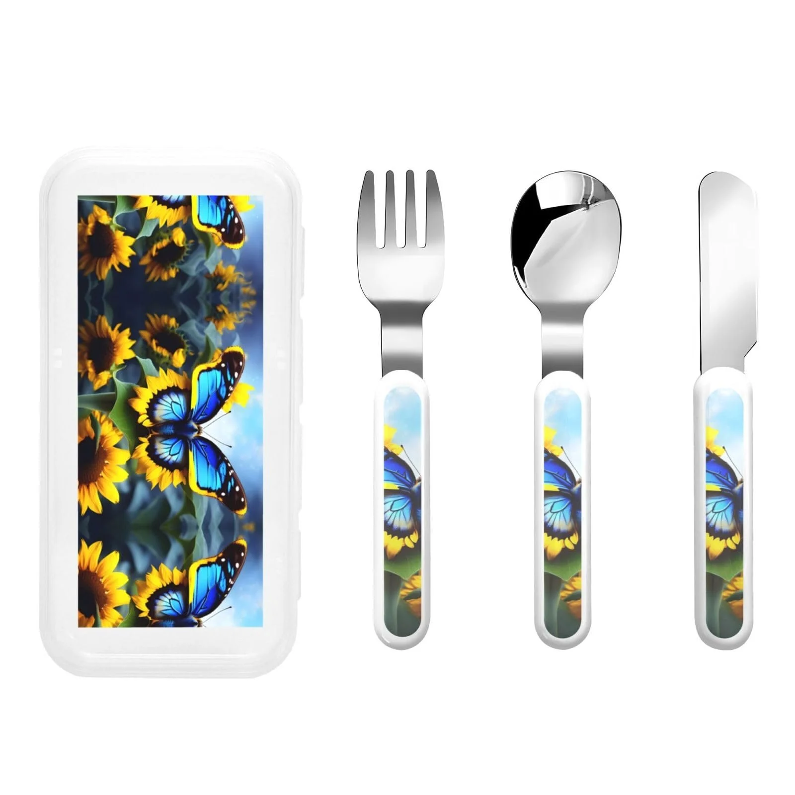 Набір дитячих столових приборів Sonnenblume Blau Schmetterling з трьох предметів багаторазовий, фото №1 Набір дитячих столових приборів Sonnenblume Blau Schmetterling з трьох предметів багаторазовий, фото №1