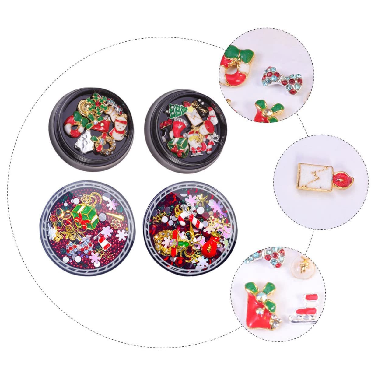 Діаманти для нігтів Різдвяні 4 коробки з оленями, фото №5