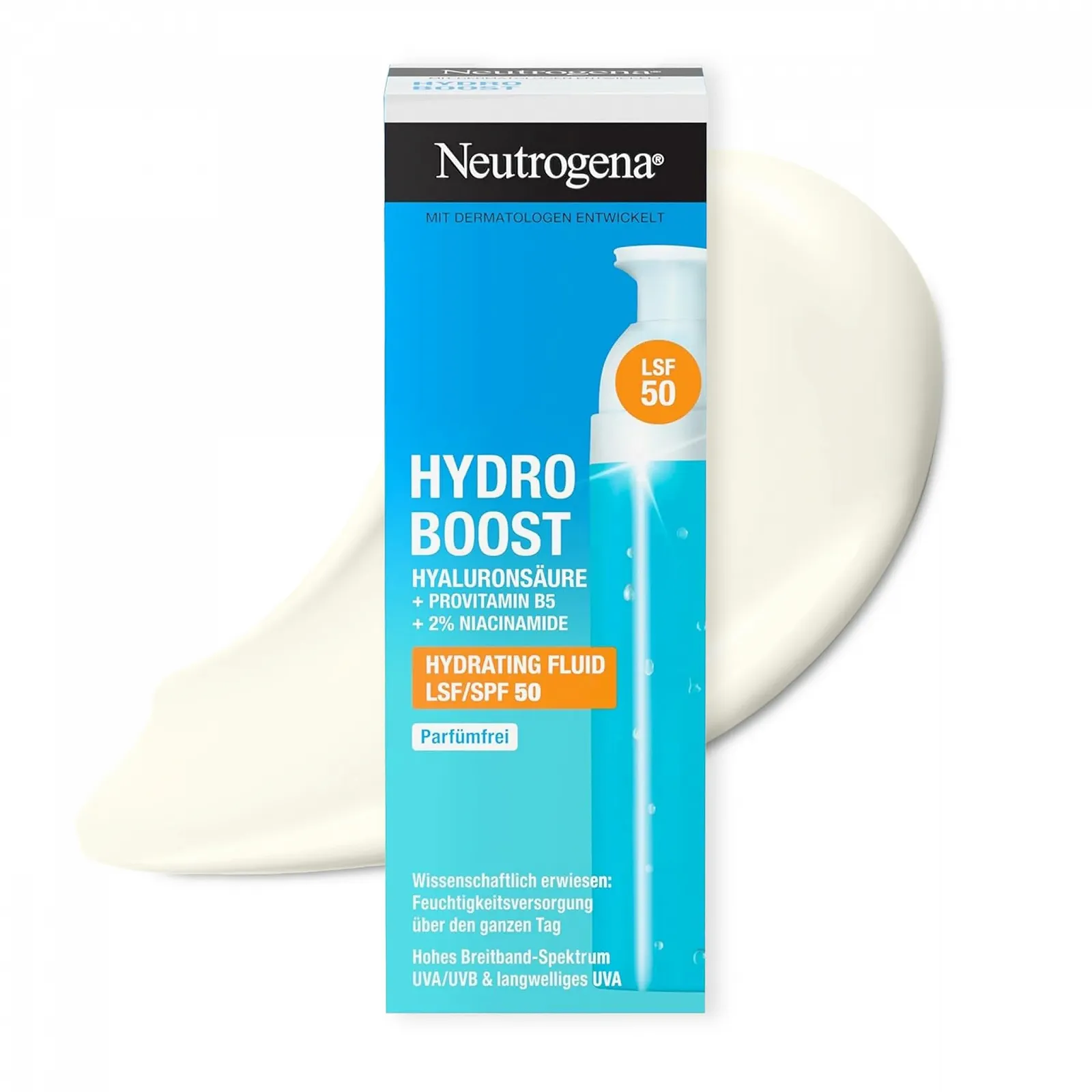 Денний крем Neutrogena Hydro Boost Aqua Fluid SPF 50 з гіалуроновою кислотою та ніацинамідом, 50 мл, фото №1