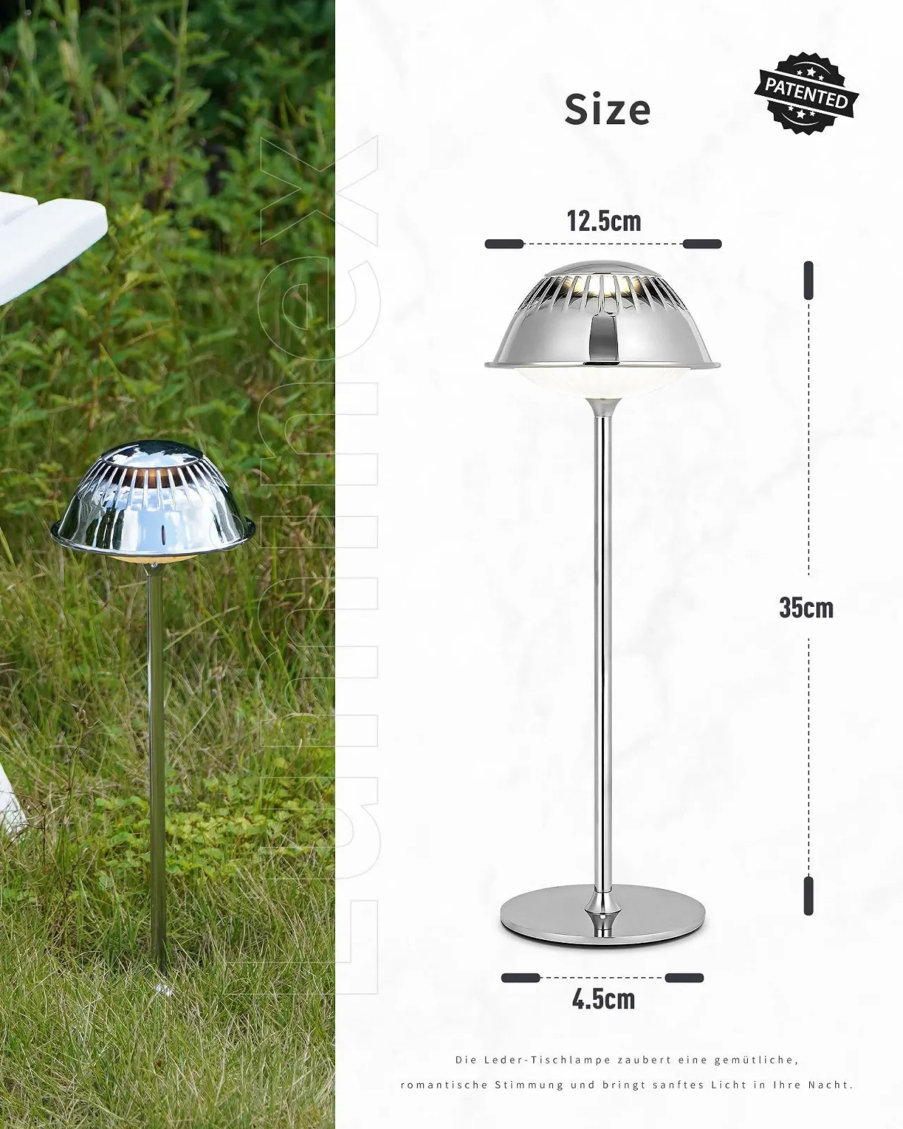 Настільна лампа LED бездротова сенсорна регульована яскравість водонепроникна акумуляторна Сріблястий хром, фото №8