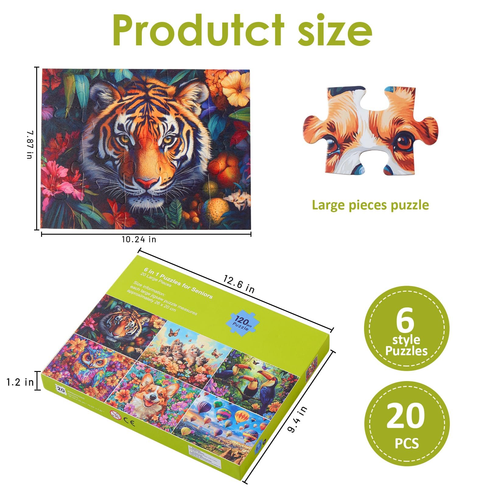 Набор пазлов 6 штук по 20 больших элементов Разноцветный, фото №6