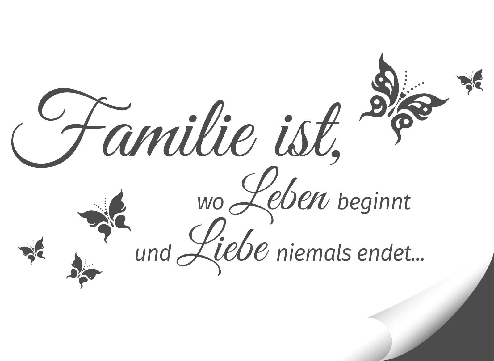 Наклейка на стіну Grandora W5548 "Familie ist, wo Leben beginnt und Liebe Niemals END." 80 x 40 см Dark Grey Butterfly, фото №2