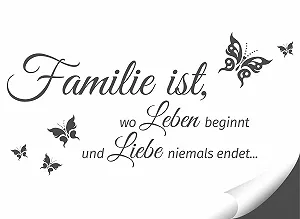 Наклейка на стіну Grandora W5548 "Familie ist, wo Leben beginnt und Liebe Niemals END." 80 x 40 см Dark Grey Butterfly synthetic.ua - Фото 1