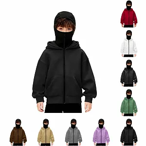 Детская Балаклава Худи Унисекс для Девочек и Мальчиков на Молнии с Маской для Лица Легкая Куртка с Полноразмерной Молнией Толстовки Новинка Спортивная Ветровка на Молнии 120 - Фото 1