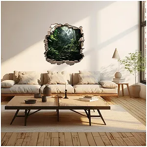 Наклейка на стіну Samunshi Отвір у стіні Руїни замку в джунглях 70 x 70 см Різнокольорова synthetic.ua - Фото 1