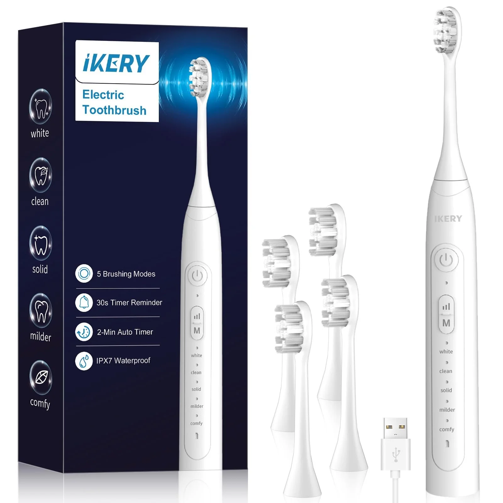 Звуковая электрическая зубная щетка IKERY 5 режимов, фото №1