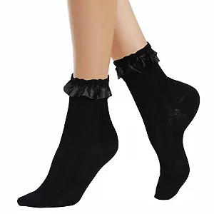 Шкарпетки Жіночі Святкові з рюшами, Чорні, 1 пара - Фото 1