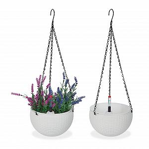 Підвісний кошик Relaxdays з резервуаром для води Набір з 2 шт. Плетений вигляд 54 x 18.5 cm Білий - Фото 1