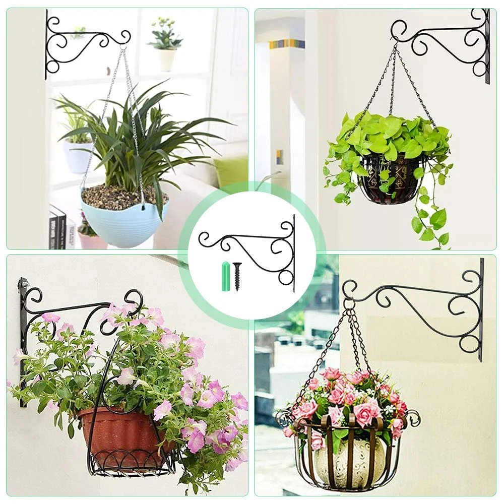 Кронштейны для подвесных корзин 3 шт. Настенные крючки из черного металла для фонарей и декора с 6 винтами, фото №5