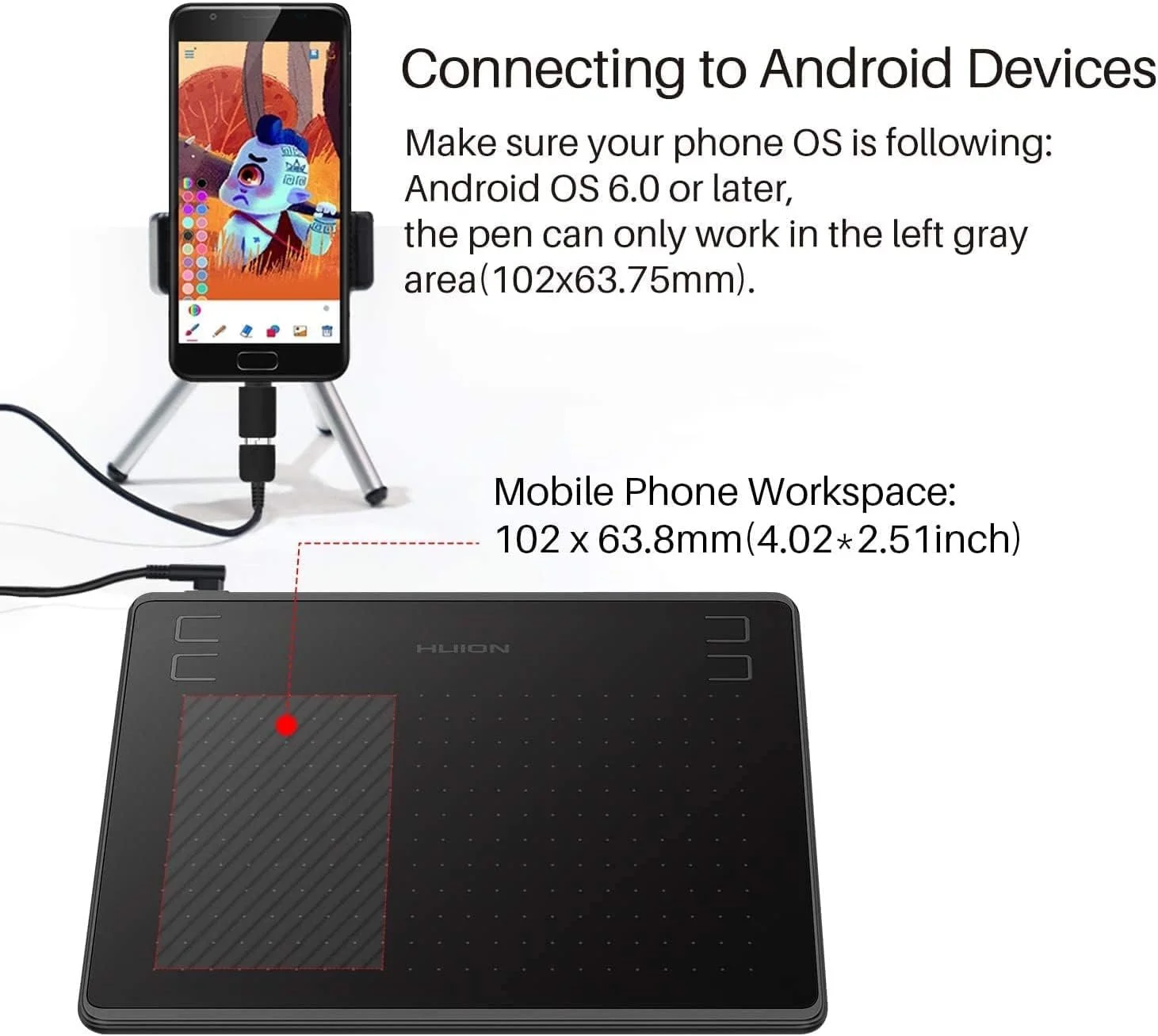 Графічний планшет HUION HS64 / робоча поверхня 6,3x4 дюйми / 5080 LPI / 266 PPS / Чорний, фото №3