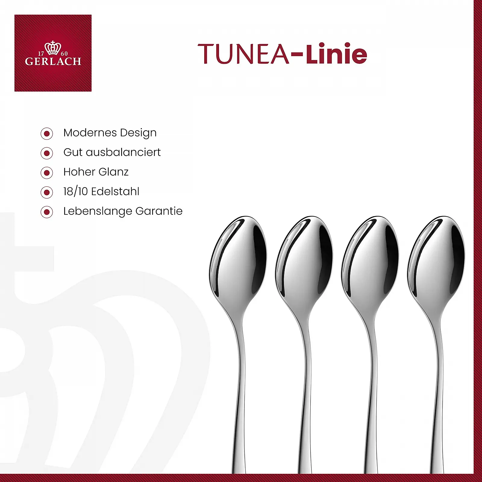 Ложка чайна Gerlach Tunea 6 шт, нержавіюча сталь, фото №2 Ложка чайна Gerlach Tunea 6 шт, нержавіюча сталь, фото №2