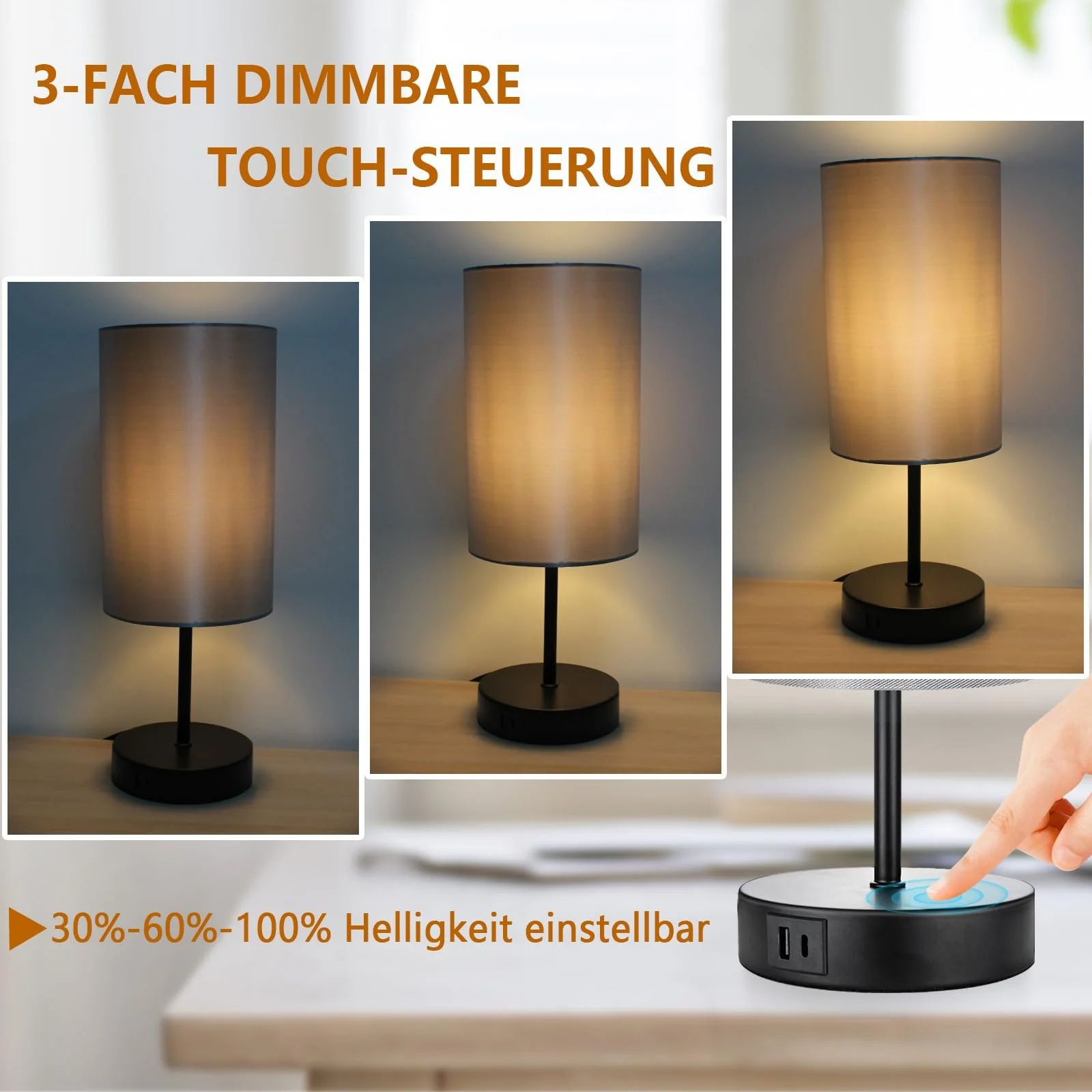 Настільна лампа Allesgute Touch Dimmable USB A+C LED 6 Вт Чорна, фото №2