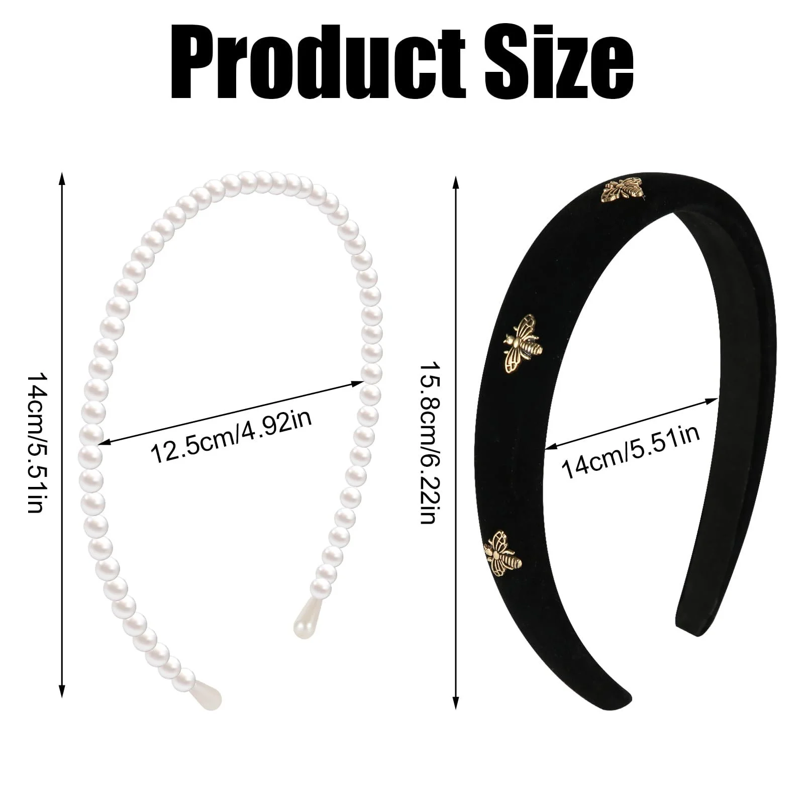 Обруч Оксамитовий з бджолою Чорний, Обруч з перлинами Білий, фото №2 Обруч Оксамитовий з бджолою Чорний, Обруч з перлинами Білий, фото №2