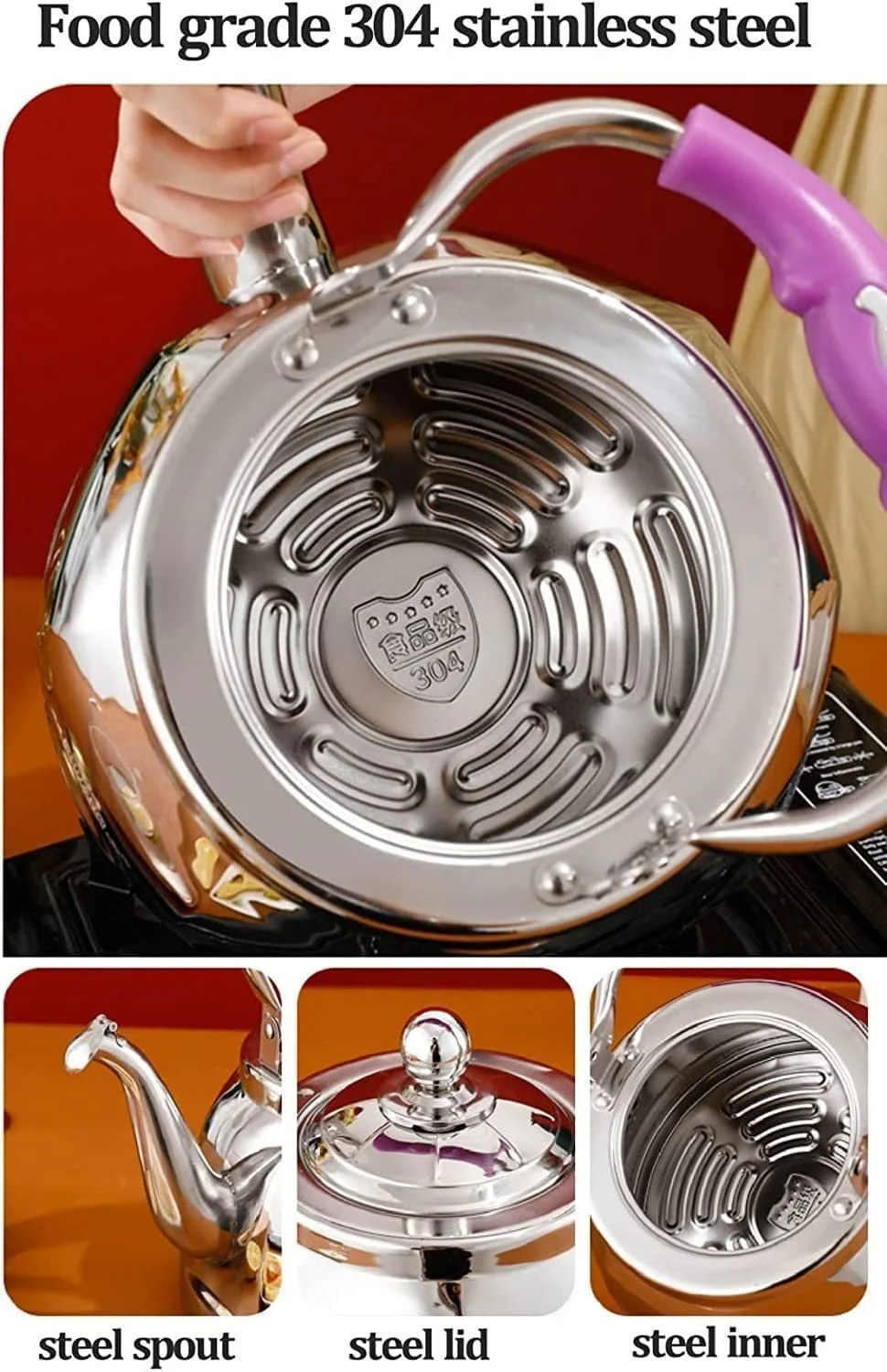 Чайник-свисток з нержавіючої сталі 5,5 л, фото №2 Чайник-свисток з нержавіючої сталі 5,5 л, фото №2