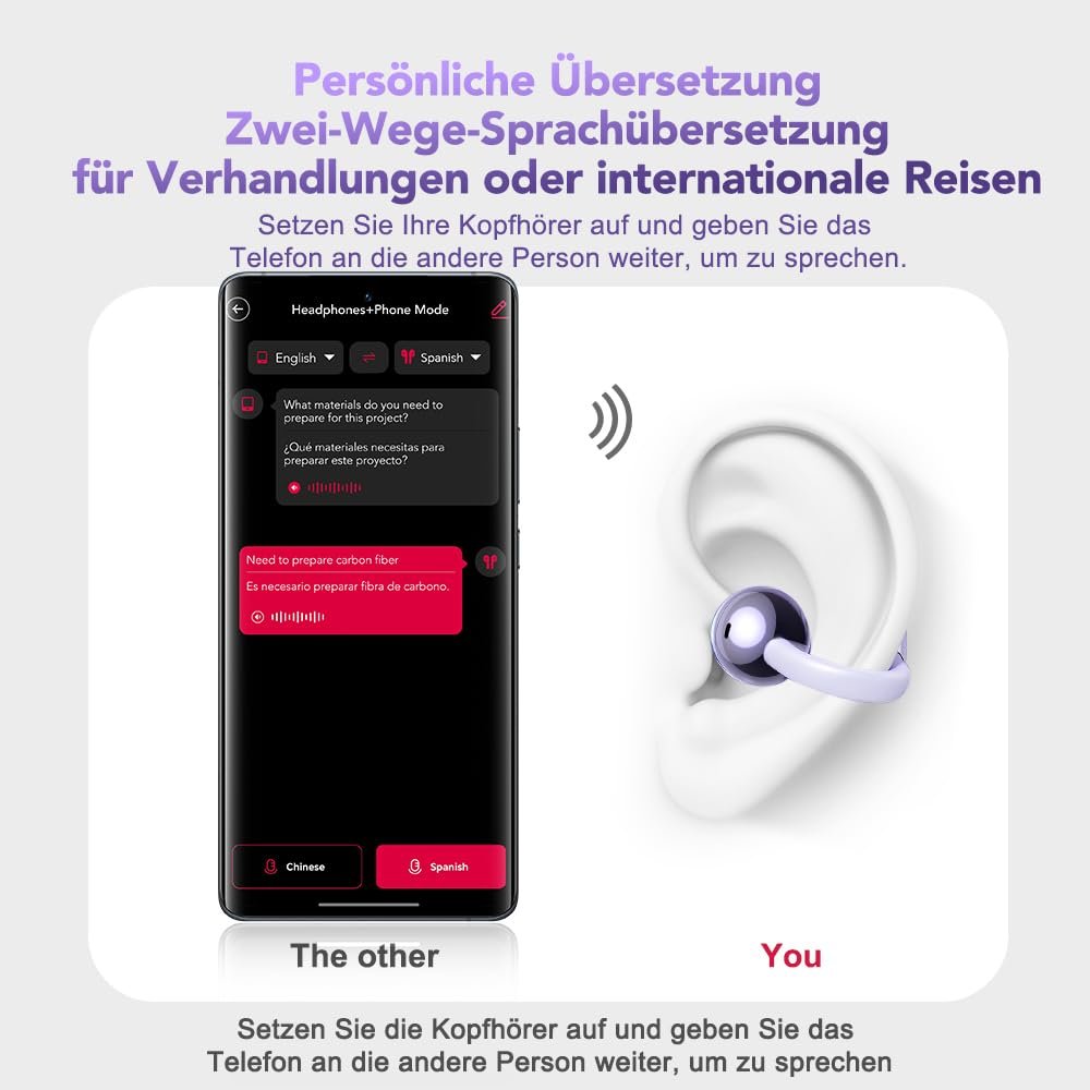 Навушники-перекладачі AI NE32, 3-в-1, 136 мов з додатком, бездротові, фото №5 Навушники-перекладачі AI NE32, 3-в-1, 136 мов з додатком, бездротові, фото №5