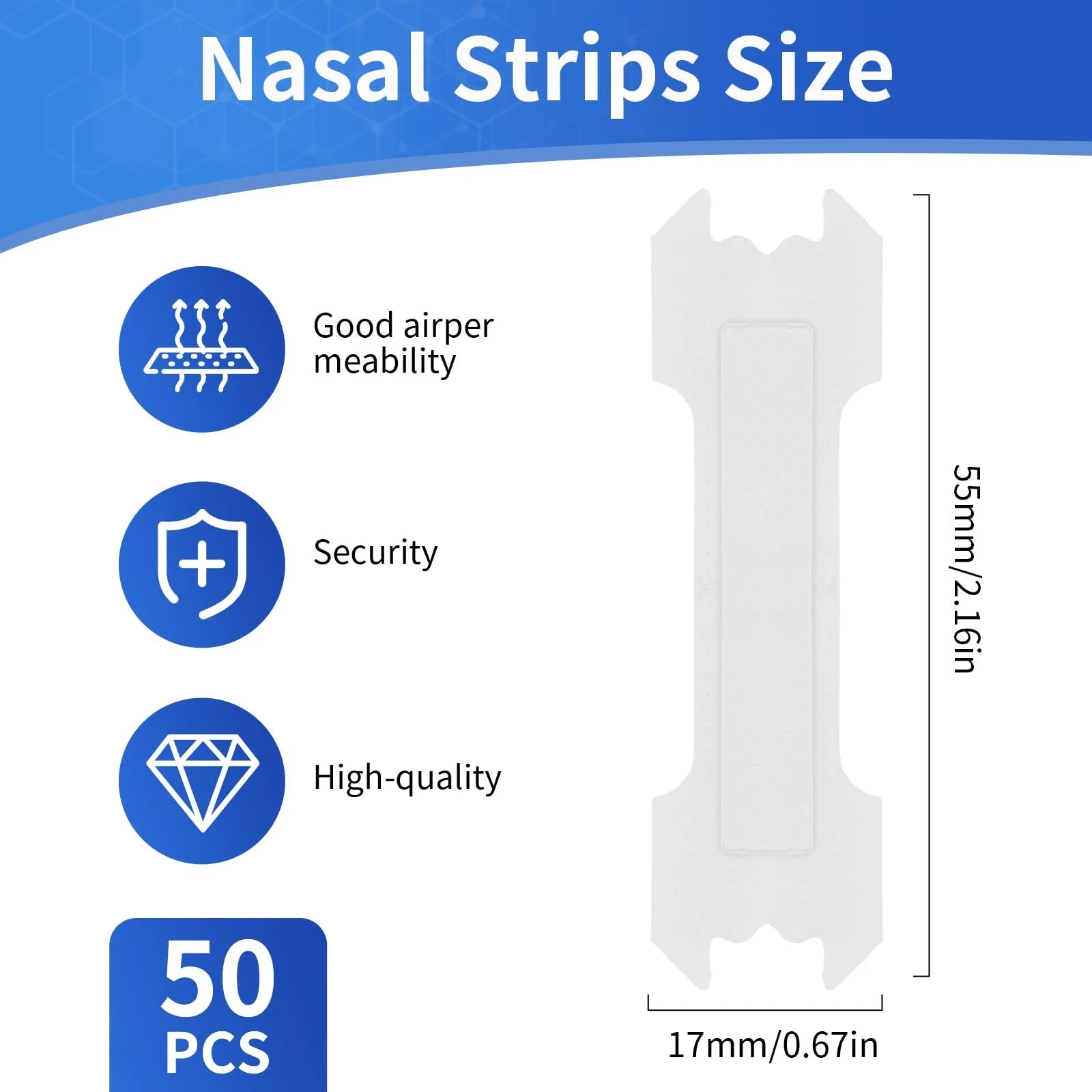 Пластыри на нос CNMTCCO, Чрезвычайно прочные плдля лучшего дыхания, облегчение заложенности носа через насморк и аллергию, улучшение сна (Прозрачные, 50 штук, 55 x 16 мм), фото №2