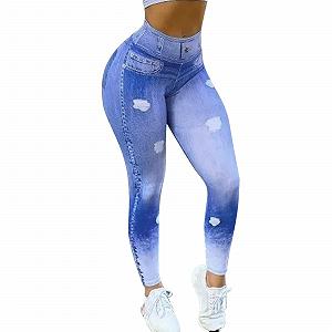 Леггинсы Gefälschte Jeans 2025 с джинсовым принтом, женские, выглядят как леггинсы, сексуальные, эластичные, с высокой талией, узкие, тонкие, джеггинсы, , женские - Фото 1