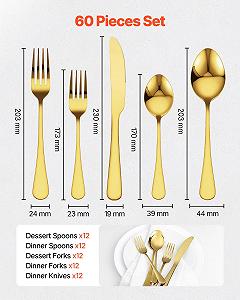 Набор столовых приборов VEVOR на 12 персон, 60 предметов, из пищевой нержавеющей стали synthetic.ua - Фото 1