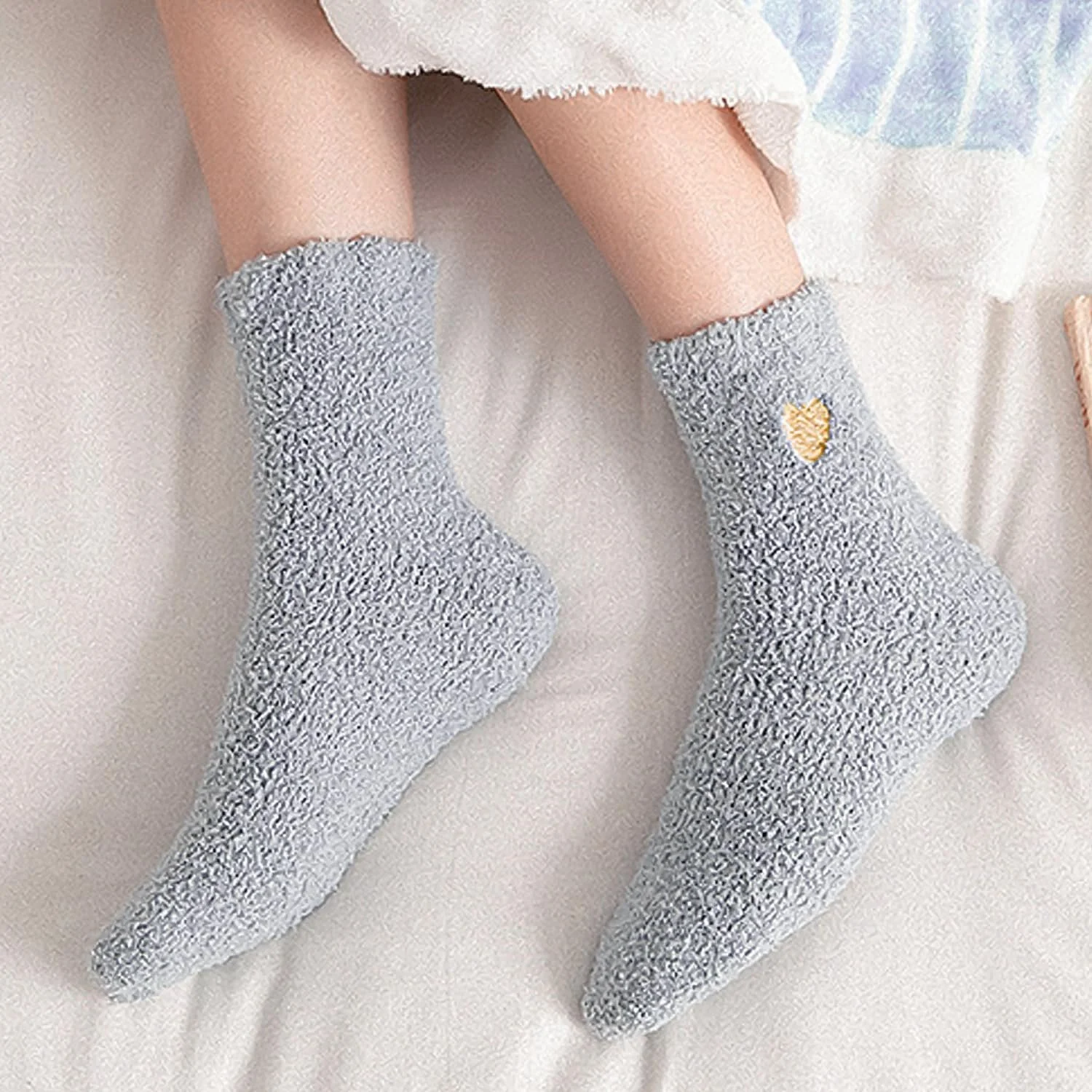 Плюшеві шкарпетки, 6 пар, з вишивкою Love, багатоколірні, фото №5