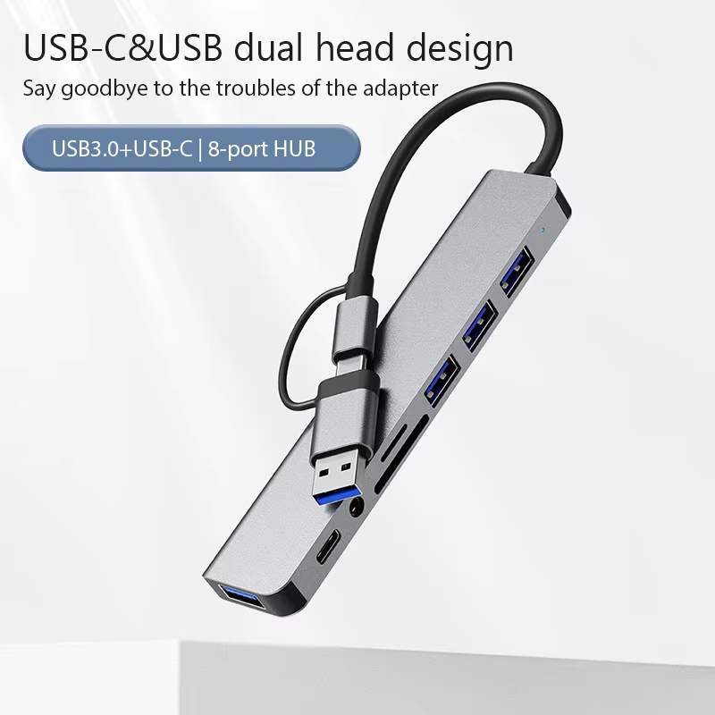 Адаптер Onvian HUB 8in1 USB to USB-4шт/TF SD Slot/3.5 Jack/USB-C Adapter, фото №1