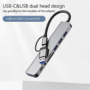 Адаптер Onvian HUB 8in1 USB to USB-4шт/TF SD Slot/3.5 Jack/USB-C Adapter - Фото 1