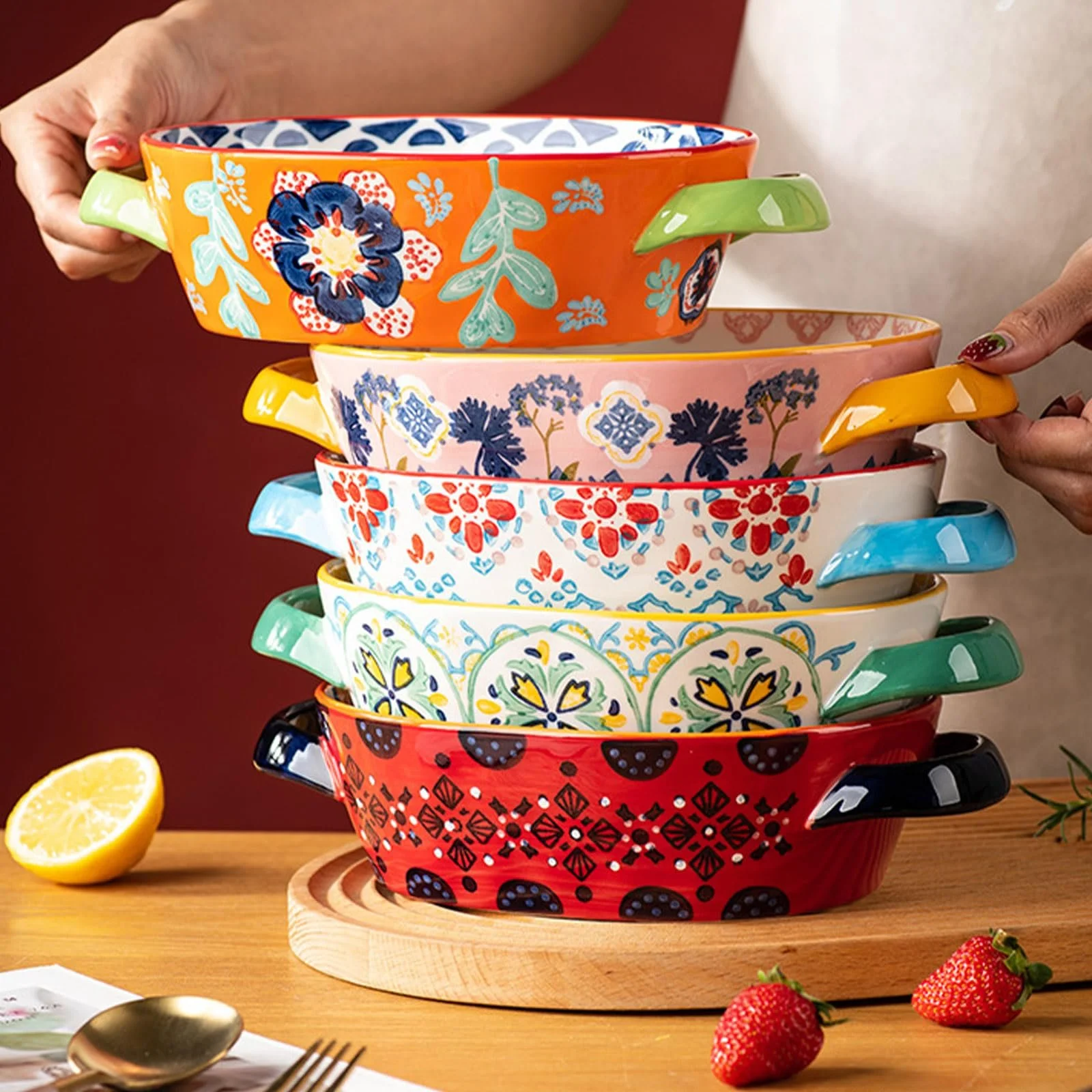 Форма для запекания керамическая 24 унции Розовая, фото №7