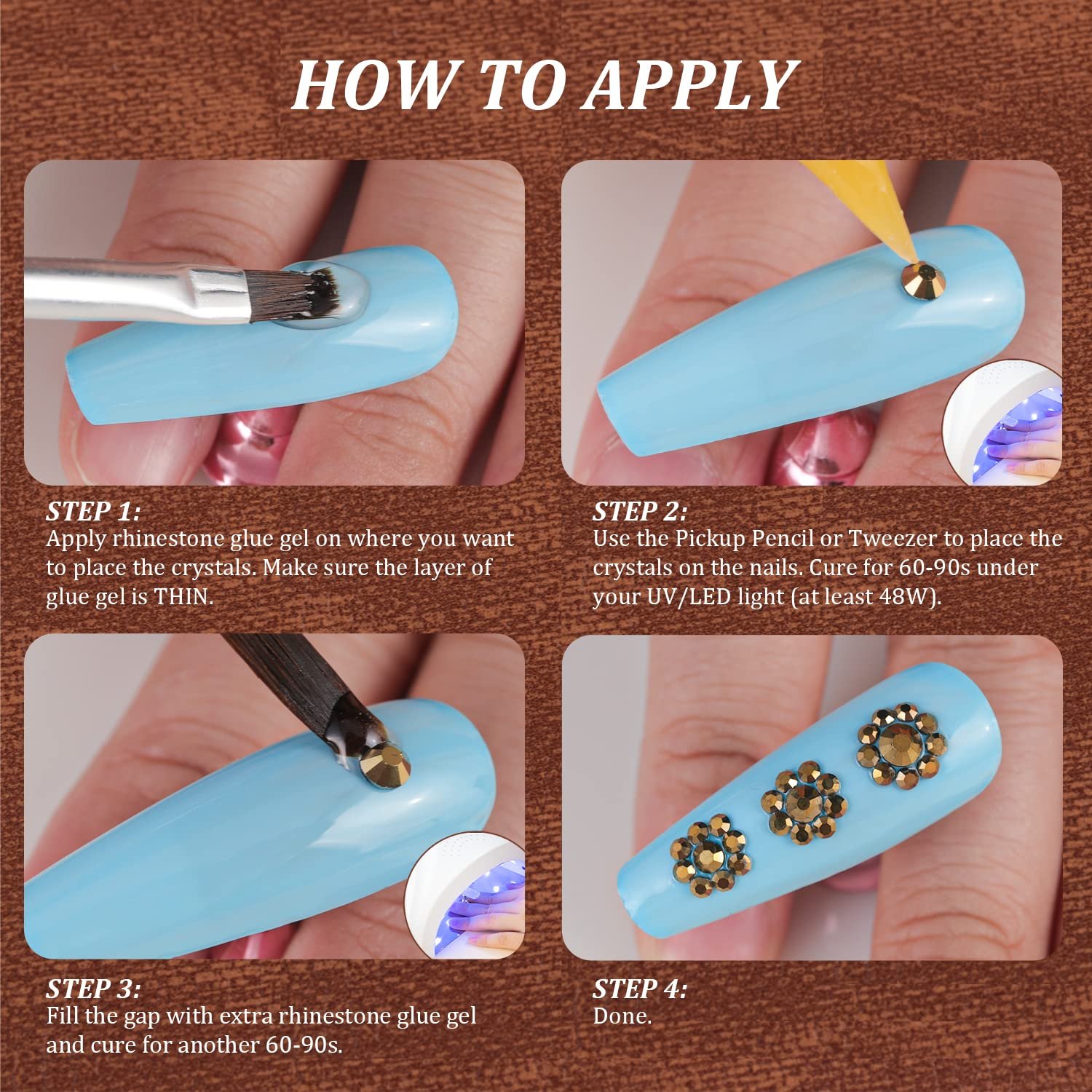 Стразы круглые плоские для маникюра, 6 разных размеров, с пинцетом, фото №7