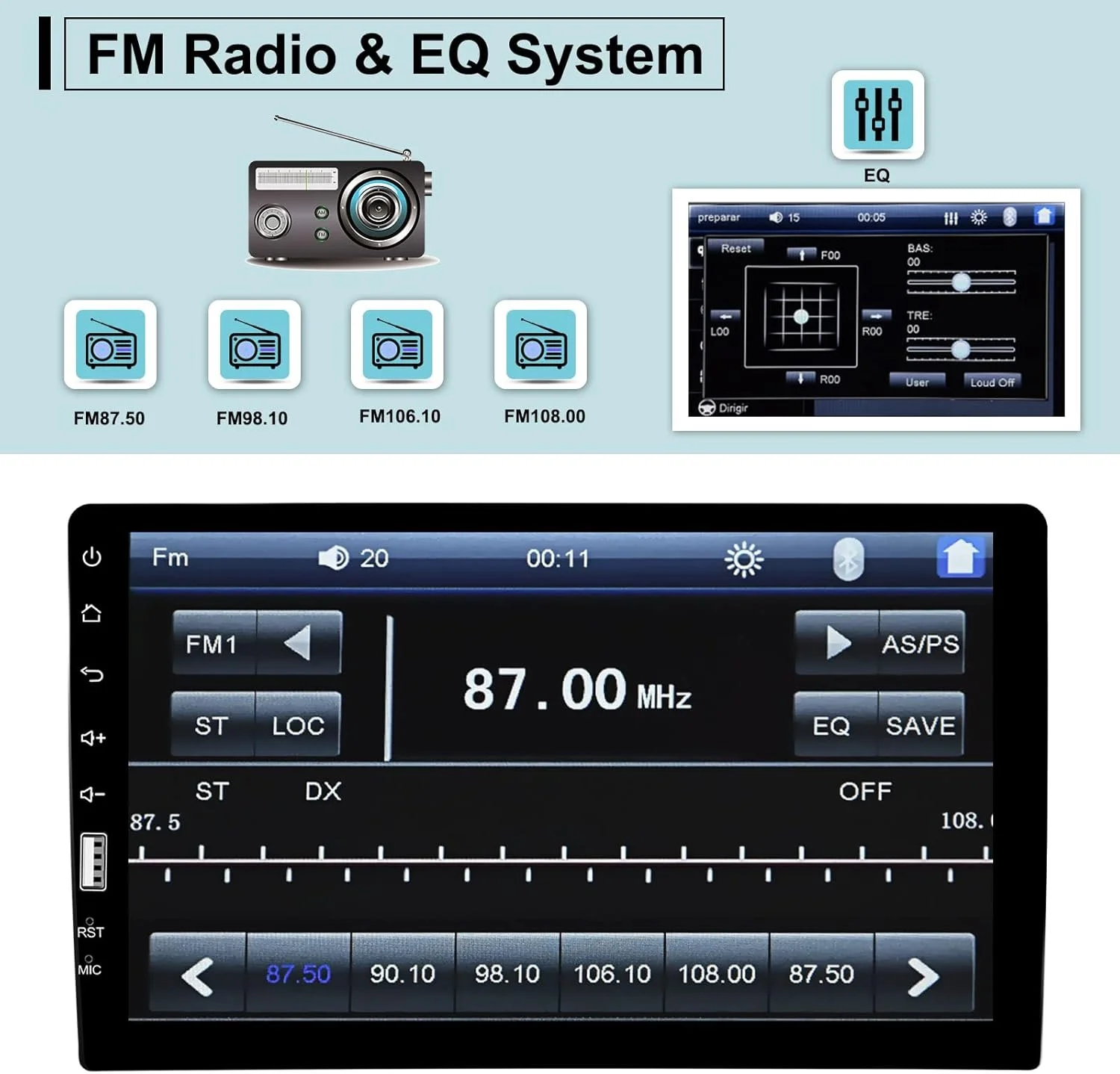 Автомагнитола Hikity / 9" / Сенсорная / Bluetooth / FM / USB / AUX / 1DIN, фото №4