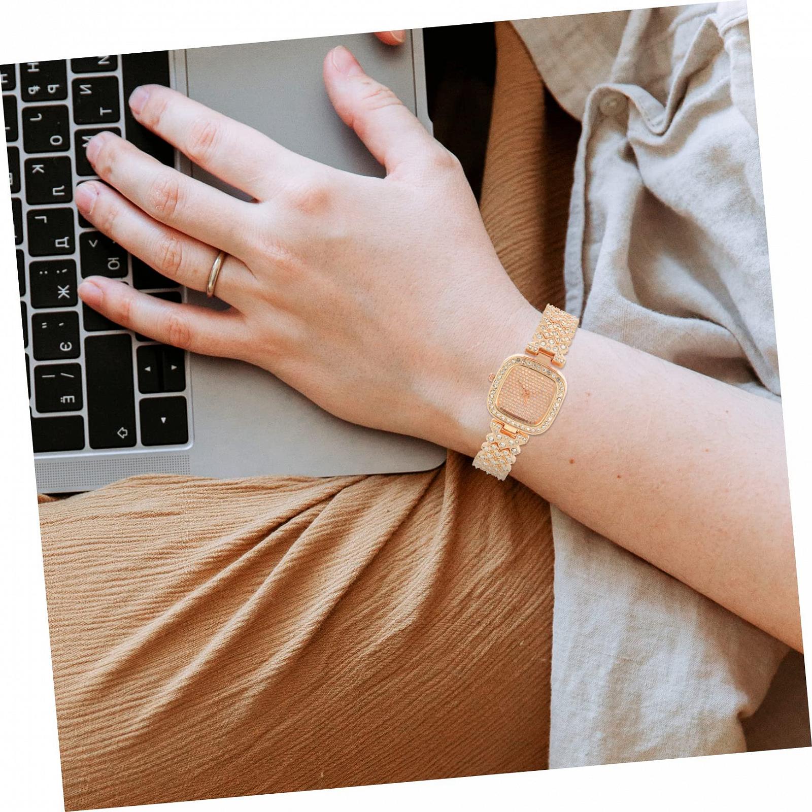 Женские Часы Healvian Дизайн с Rhinestone Нержавеющая сталь Ремешок Регулируемые Розовое Золото, фото №8