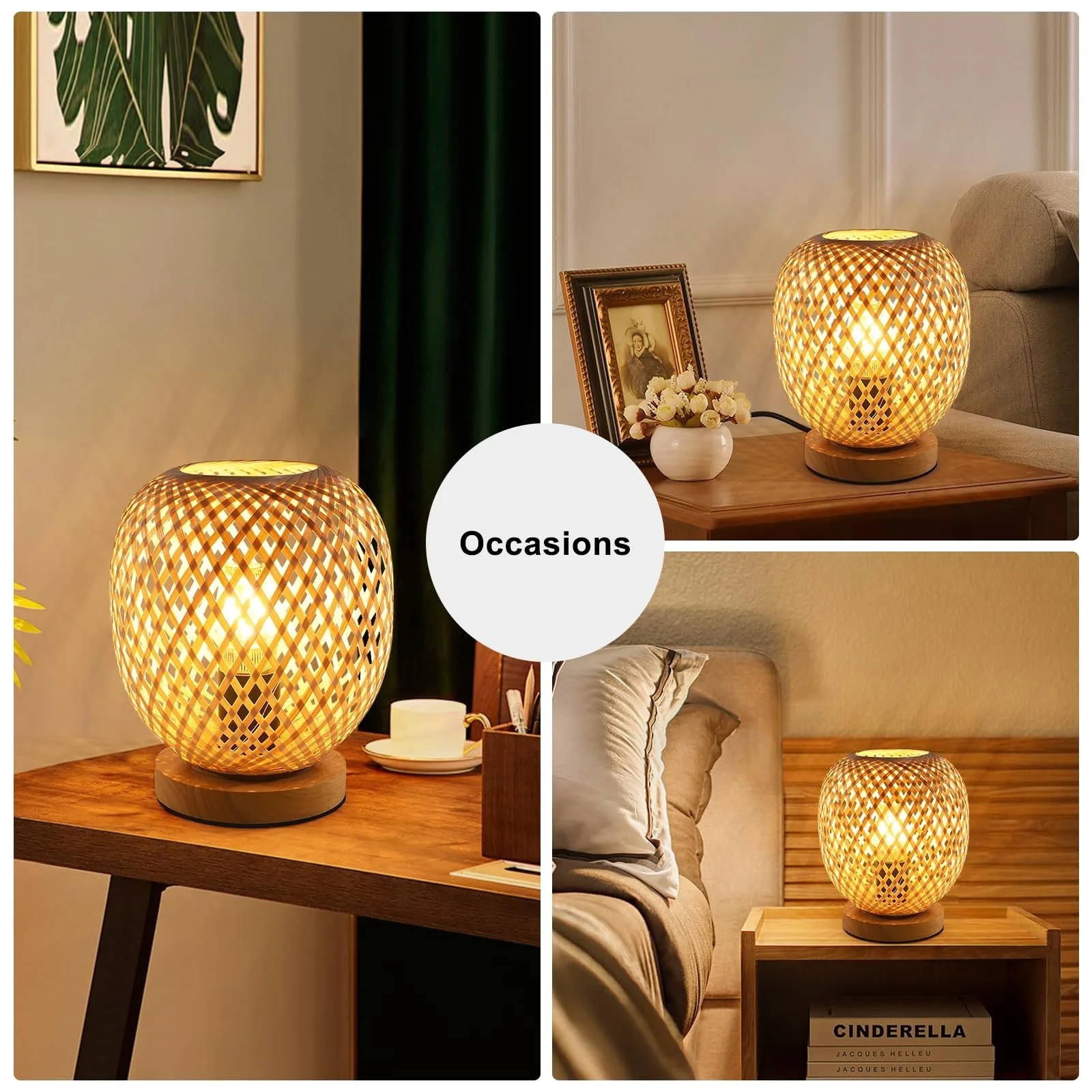 Настільна лампа Dorlink E27 Бамбукова Плетена Дерев'яна основа Димер, фото №7