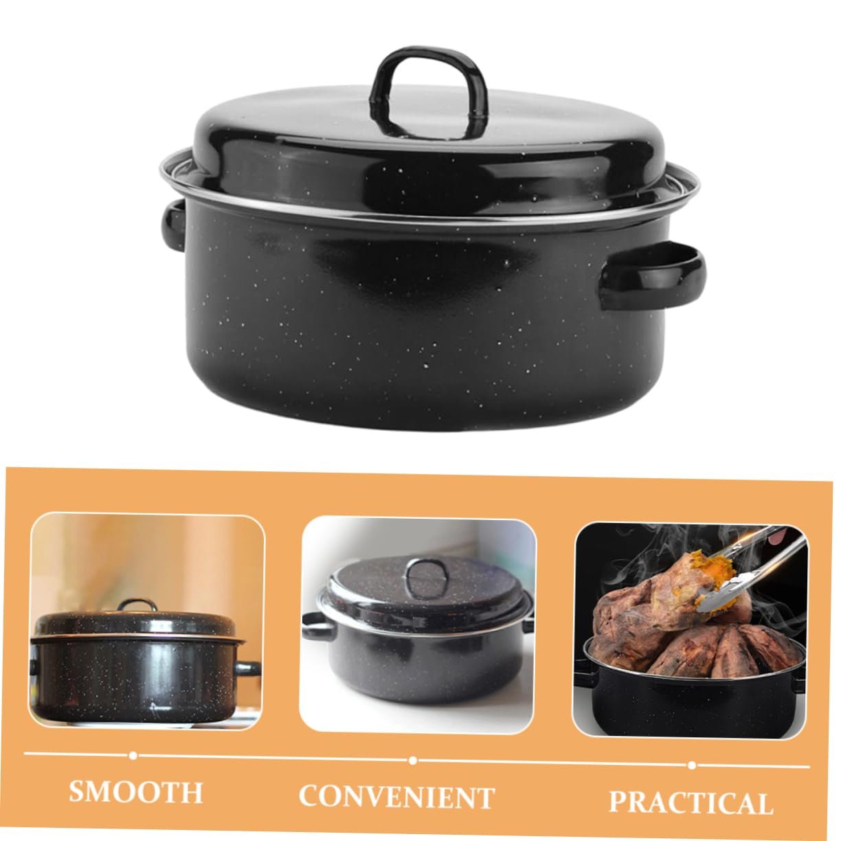 Жаровня эмалированная Multifunktionsbräter многофункциональная для гриля и запекания с крышкой, фото №3