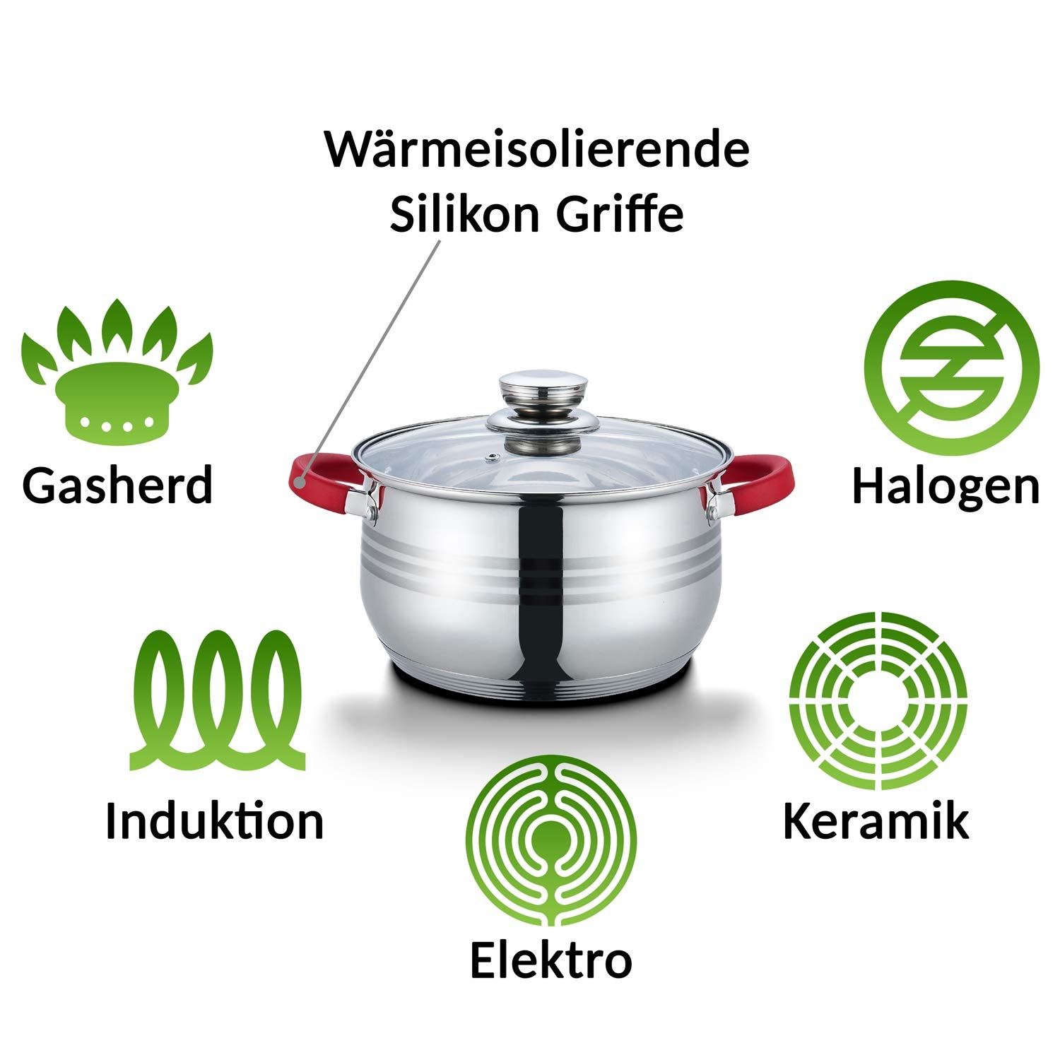 Набір каструль Fiora Induction Non-Stick Stainless Steel Rustproof Interior Scale 10 штук Червоний, фото №4