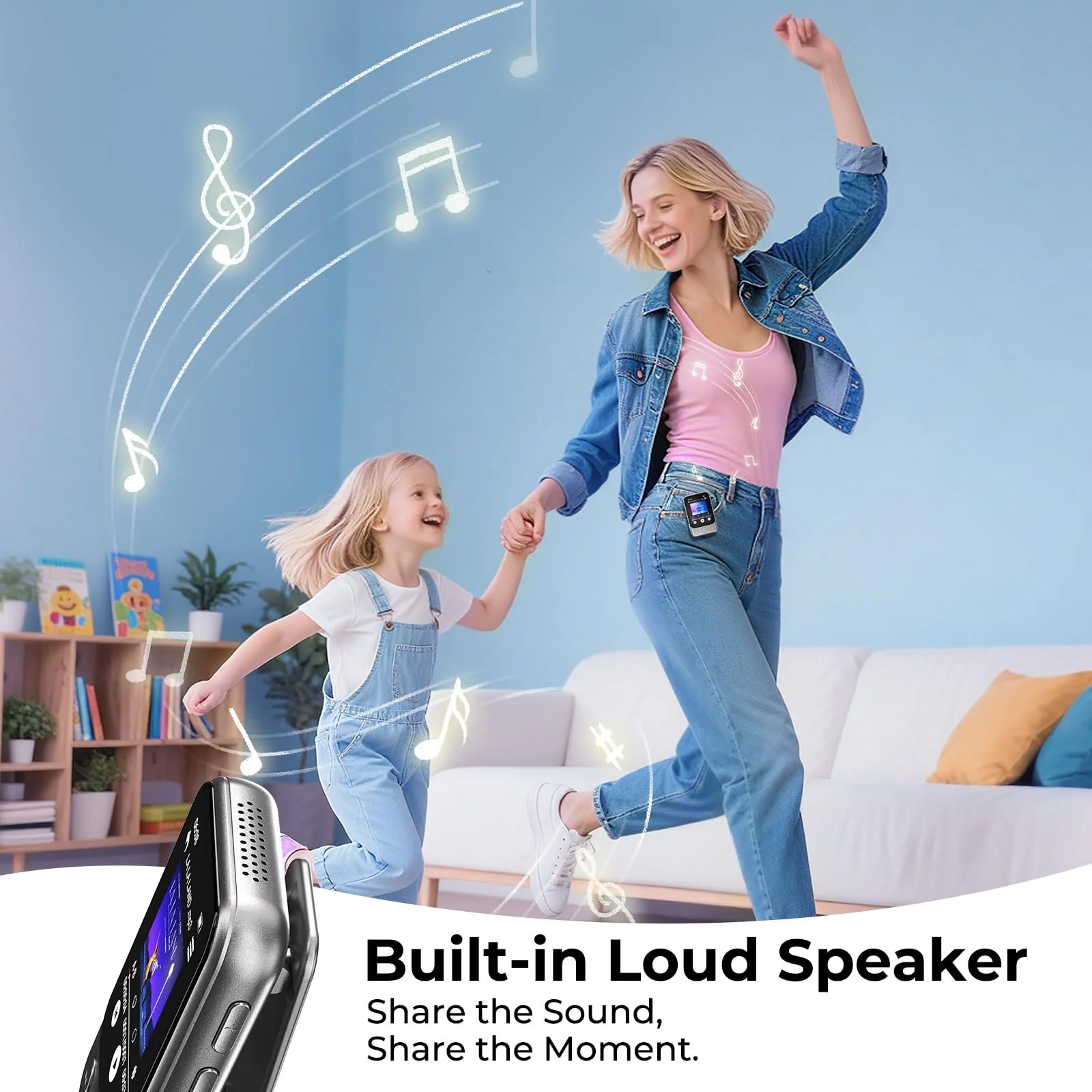 MP3-плеер 64GB Bluetooth 5.3 с клипсой и динамиком, спортивный музыкальный плеер с сенсорным экраном и кнопками, независимая регулировка громкости, FM-радио, запись голоса, расширение до 128GB, фото №7