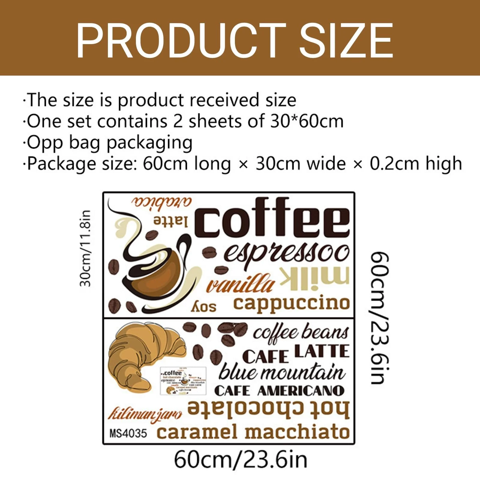 Наклейка на стену Coffee Cup Coffee Beans Art Font 60 x 30 см, фото №2