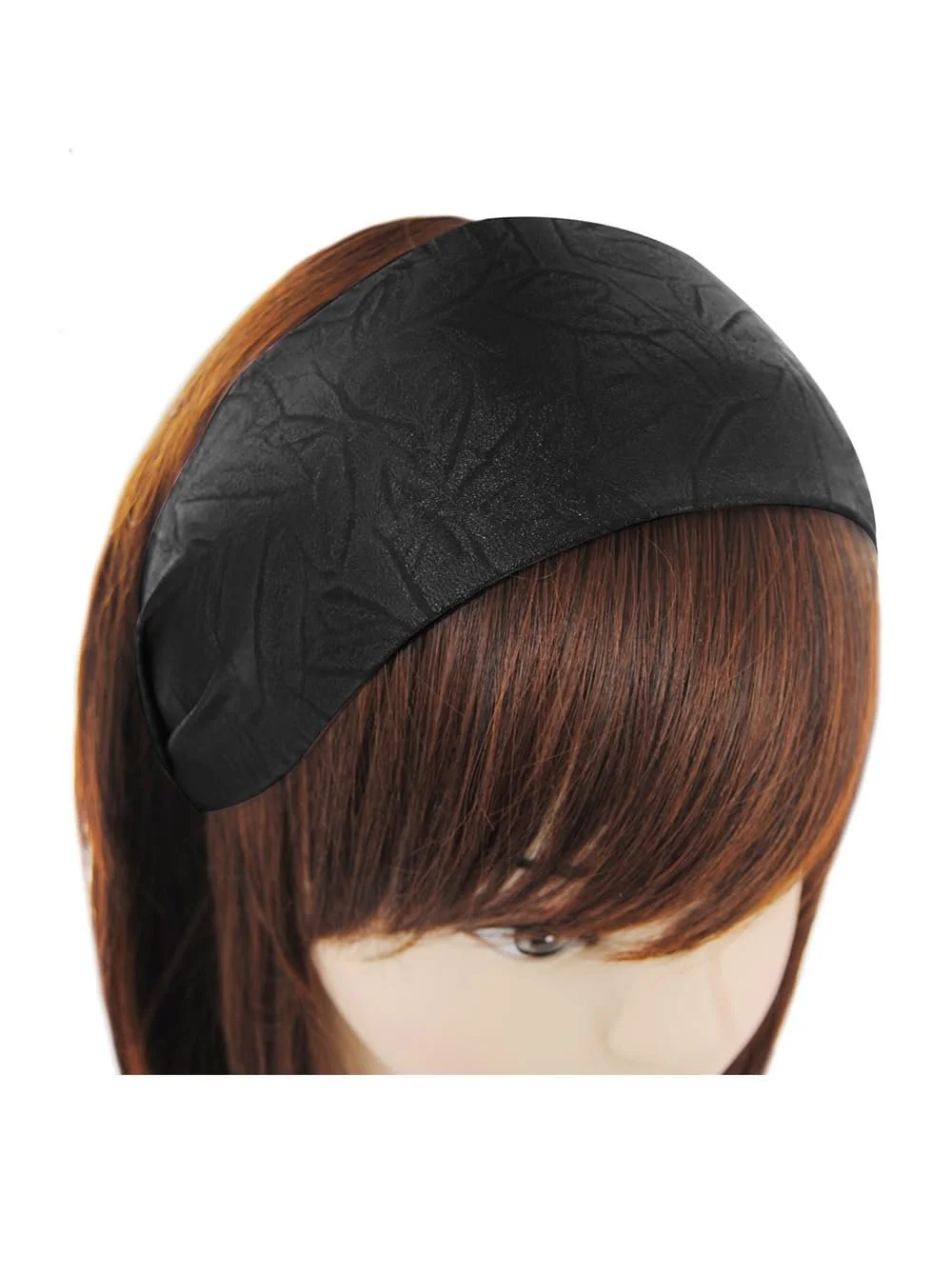 Обруч Широкий axy зі штучної шкіри з тисненням та візерунком листя HR14B Чорний, фото №2