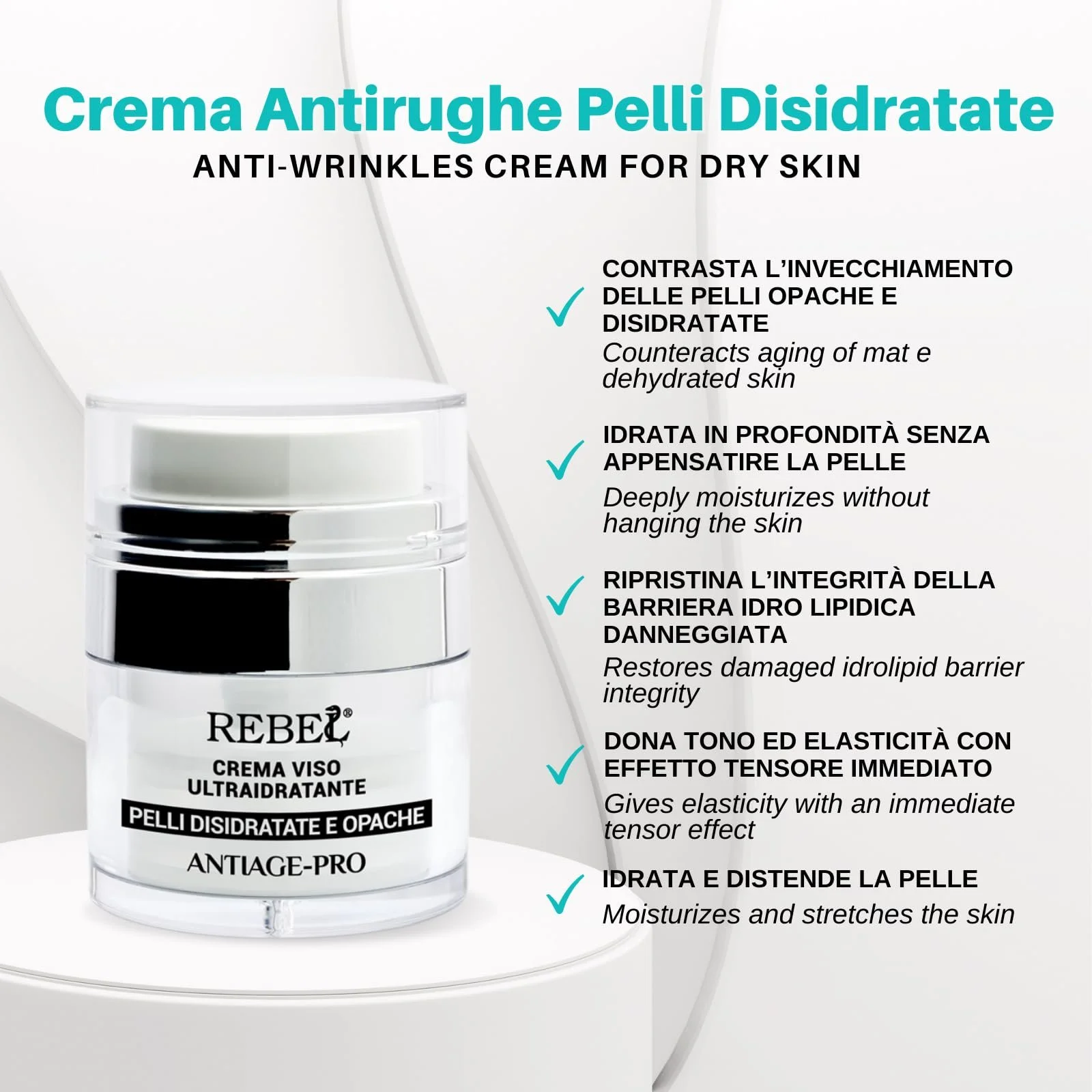 Крем для обличчя Rebel Antiage Pro Ultra Moisturising Anti-Wrinkle з гіалуроновою кислотою та пептидами SPF 20 30 мл, фото №2