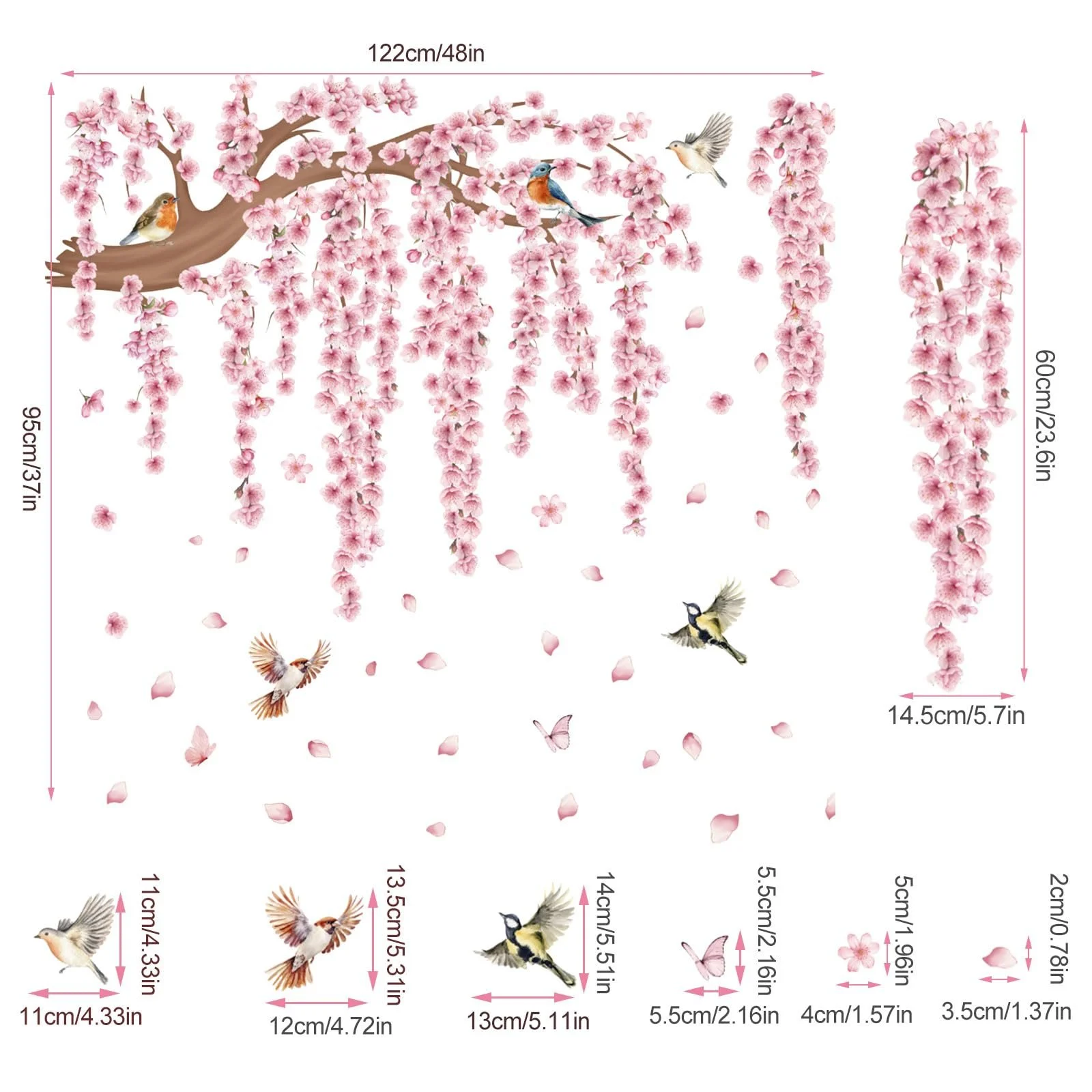 Наклейка на стіну Рожева сакура XXL 95 x 122 см Рожевий, фото №2