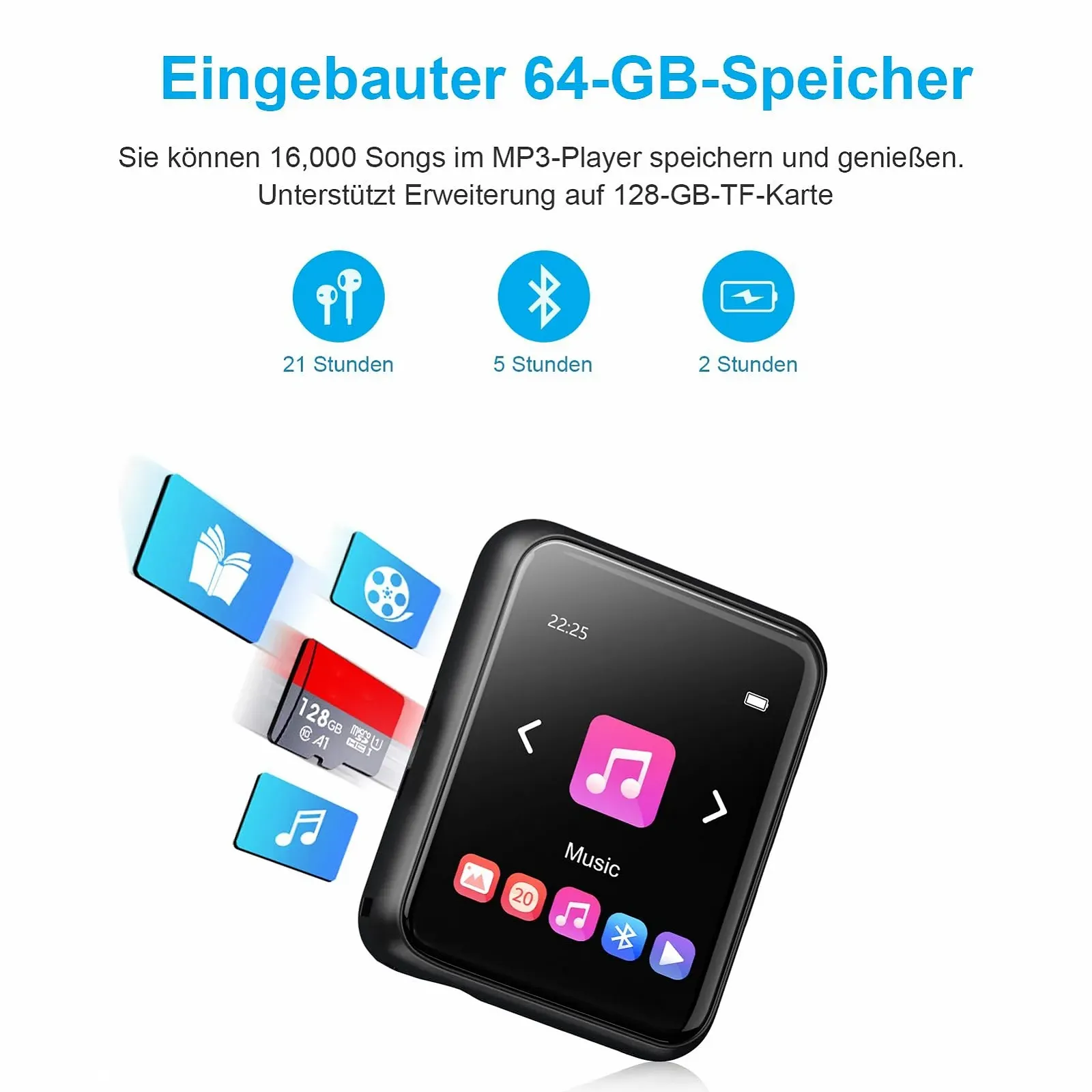 MP3-плеер Full Touchscreen Bluetooth 5.0, 64 ГБ, HiFi Lossless Sound, с динамиком, диктофоном, линейной записью, FM-радио, электронной книгой, шагомером, поддержкой до 128 ГБ, фото №4 MP3-плеер Full Touchscreen Bluetooth 5.0, 64 ГБ, HiFi Lossless Sound, с динамиком, диктофоном, линейной записью, FM-радио, электронной книгой, шагомером, поддержкой до 128 ГБ, фото №4