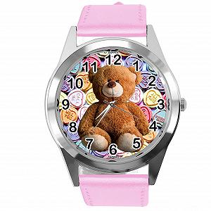 Часы TAPORT Teddy Bear Fans E2 Круглые Кожаные Розовые Светло-розовый Ремешок - Фото 1