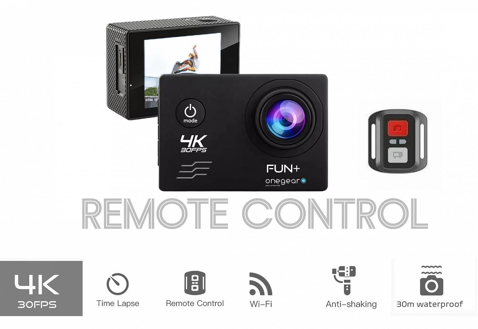Экшн-камера Onegearpro Fun+ 4K 30fps WiFi с пультом дистанционного управления, подводная камера 30 м и аксессуары, фото №3