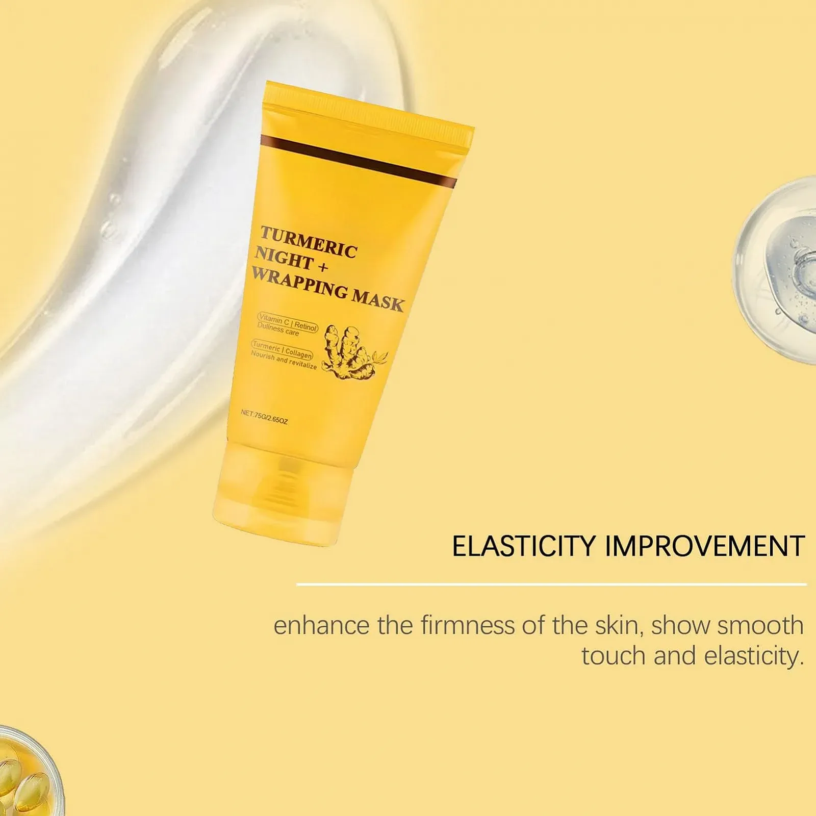 Маска для лица Iouyjiu Overnight Wrapping, ночная увлажняющая маска для сияющего цвета лица с куркумой, улучшает эластичность кожи, 5,08 x 2,48 дюймов, фото №7