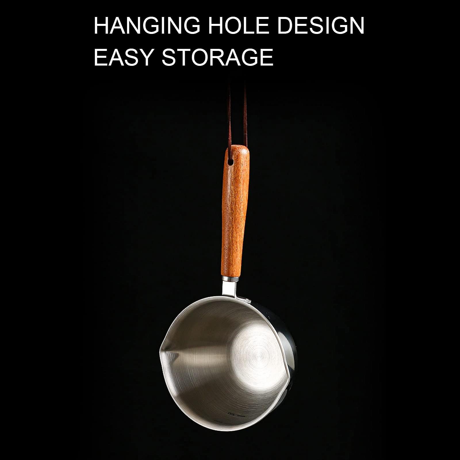 Мини-кастрюля из нержавеющей стали для масла 450 мл с крышкой и носиком, с деревянной ручкой, фото №2